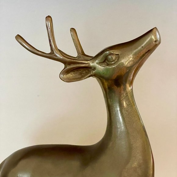Large 12" Mid Century Standing Brass Deer Figure Xmas Reindeer Holiday Decor - Picture 7 of 8